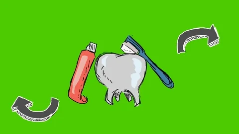 Teeth Brushing Toothbrush - Hand-Drawn Animation - twirling arrows grey Stock Footage 98562260