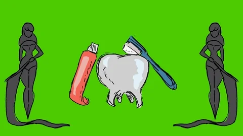 Teeth Brushing Toothbrush - Hand-Drawn Animation - women flags black Stock Footage 98562287