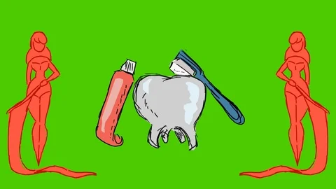 Teeth Brushing Toothbrush - Hand-Drawn Animation - women flags red Stock Footage 98562303