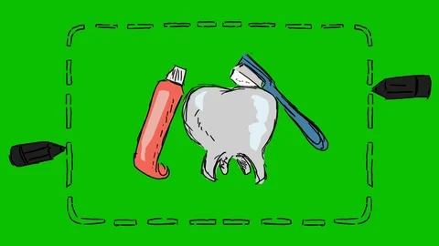 Teeth Brushing Toothbrush - Hand-Drawn Animation - rectangle black Stock Footage 98562455