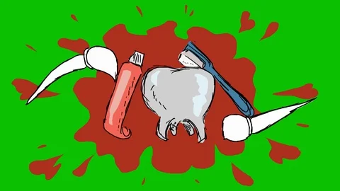 Teeth Brushing Toothbrush - Hand-Drawn Animation - spot red Stock Footage 98562523