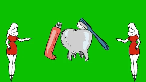 Teeth Brushing Toothbrush - Hand-Drawn Animation - women pointing red Stock Footage 98562550