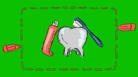Teeth Brushing Toothbrush - Hand-Drawn Animation - rectangle red Stock Footage 98572691