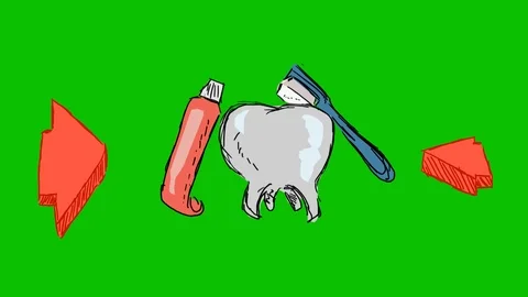 Teeth Brushing Toothbrush - Hand-Drawn Animation - spinning arrows red Stock Footage 98572696