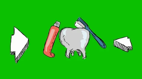Teeth Brushing Toothbrush - Hand-Drawn Animation - spinning arrows white Stock Footage 98572703