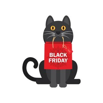 In the teeth of a cat with a package of purchases, a black Friday, a Christma Stock Illustration