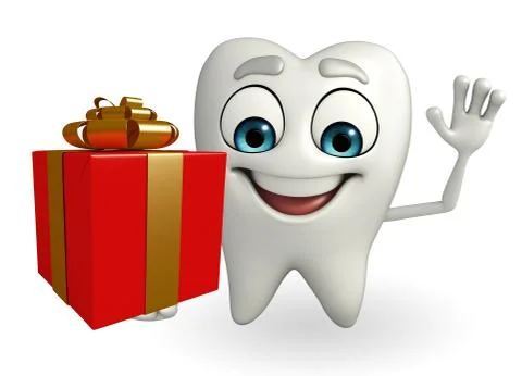 Teeth character with  gift box Stock Illustration