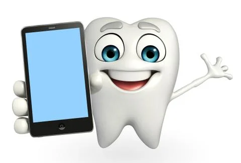Teeth character with mobile Stock Illustration