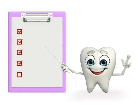 Teeth character with notepad Stock Illustration