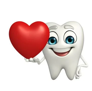 Teeth character with red heart Stock Illustration