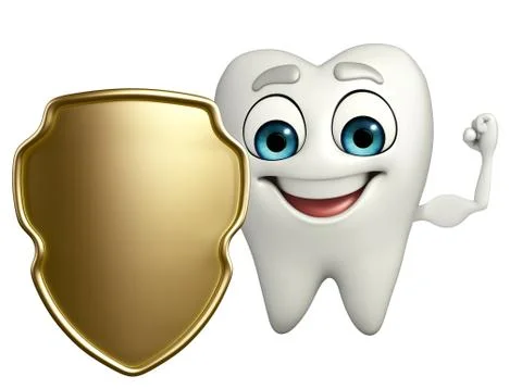 Teeth character with shield Stock Illustration