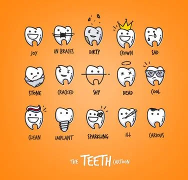 Teeth characters orange Stock Illustration