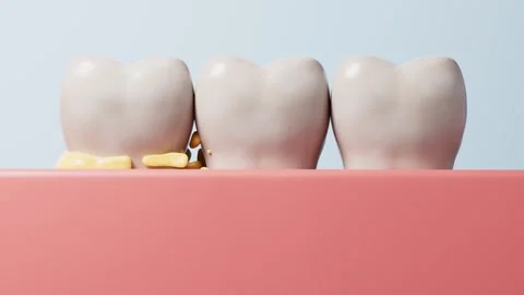 Teeth cleaning animation showing plaque removal from gum line motion graphic 스톡 동영상 327112227