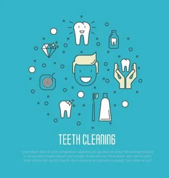 Teeth cleaning concept in thin line style. Vector illustration. Stock Illustration