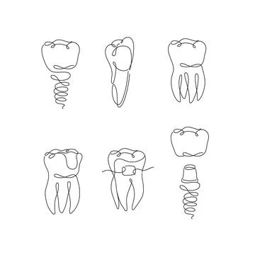 Teeth collection flat line white color Stock Illustration