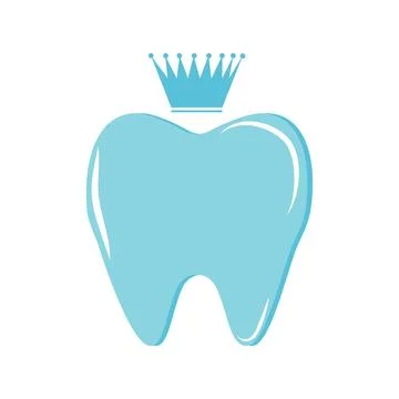 Teeth creative in blue colour with crown isolated on white background. Symbol Stock Illustration