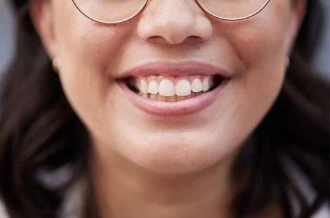 Teeth, dental hygiene of a woman with a smile on face for happiness, motivation Stock Photos