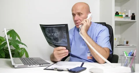 Teeth Dentist Stomatologist Man Looking X-Ray Scan Image Result US Dental Clinic Stock Footage 83643377