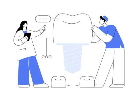 Teeth dentures implants abstract concept vector illustration. Stock Illustration