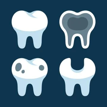 Teeth with Different Dental Problems Icons Set. Vector Stock Illustration