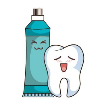 Teeth funny character with toothpaste kawaii style Stock Illustration