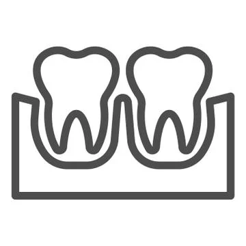 Teeth in gums line icon. Two growing teeth, beautiful healthy tooth symbol Stock Illustration