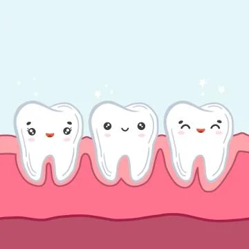 Teeth in the gums. Vector color illustration in cartoon style. Kawaii charact Stock Illustration