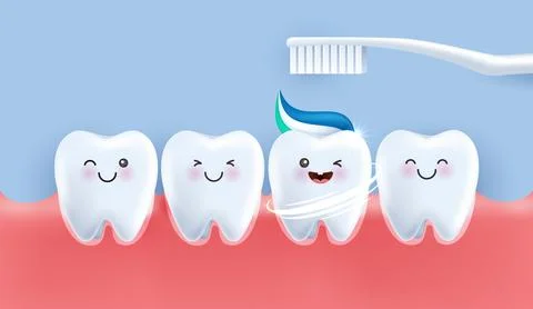 Teeth is happy brush your teeth with toothpaste. teeth suitable for childre.. Stock-Illustration