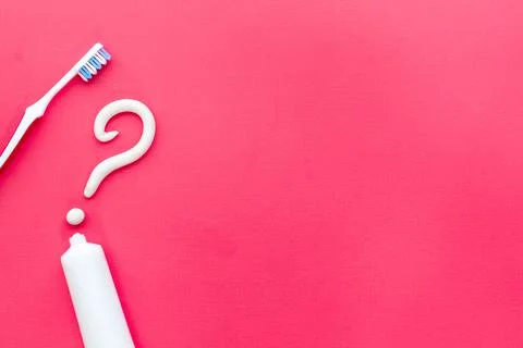 Teeth hygiene concept. Toothbrushes with toothpaste, top view Foto stock