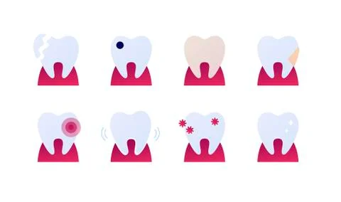 Teeth icon set with different problems Stock Illustration