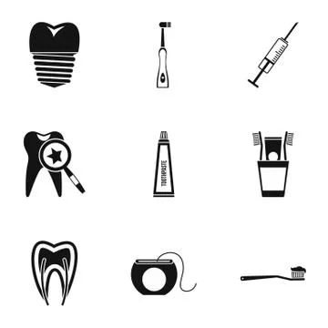 Teeth icons set, simple style Stock Illustration