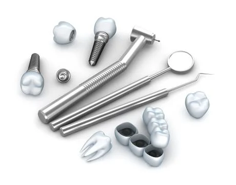 Teeth, implants, and dental instruments Stock Illustration