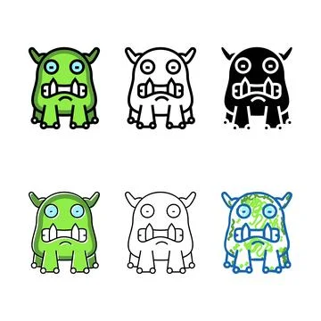Teeth monster alien set color icon vector Stock Illustration