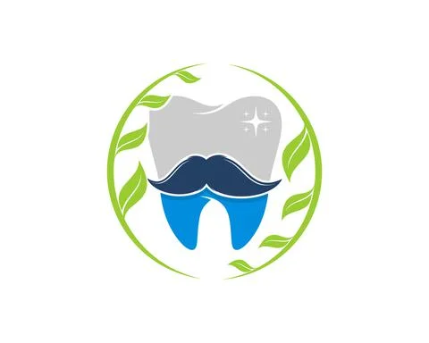 Teeth with mustache in the circle nature leaf Stock Illustration