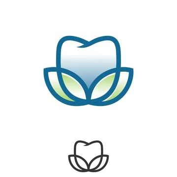 Teeth in outline style with leaf Stock Illustration