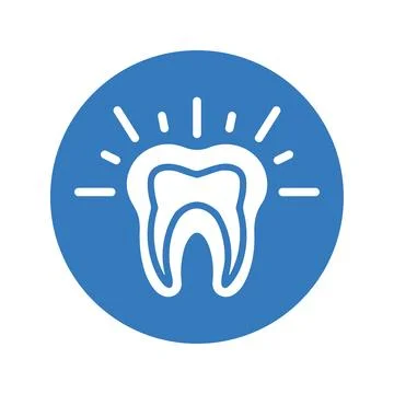 Teeth pain icon, tooth problem, round blue color Stock Illustration