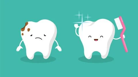 Teeth. Plaque terth, shiny white tooth. Mouth hygiene and toothache. Dental Illustrazione stock