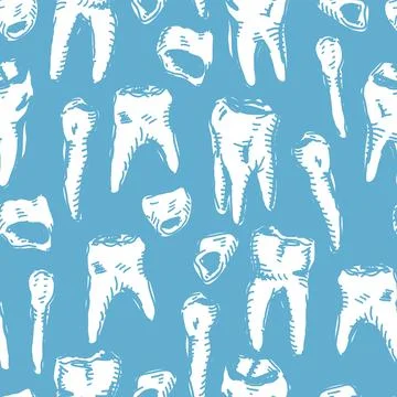 Teeth Seamless Blue vector background. Stomatology theme pattern. 库存插图