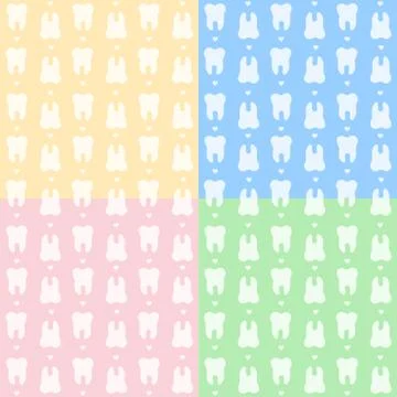 Teeth seamless pattern set in yellow, blue, pink and green colors. Repeated Stock Illustration