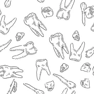 Teeth Seamless vector doodles background. Medical theme seamless pattern. Stock Illustration