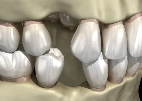 Teeth shift deformatiuon after losing teeth. 3D illustration of Popov Godon Stock Illustration