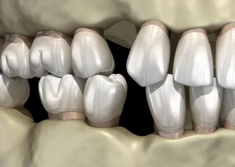 Teeth shift deformatiuon after losing teeth. Stock Illustration