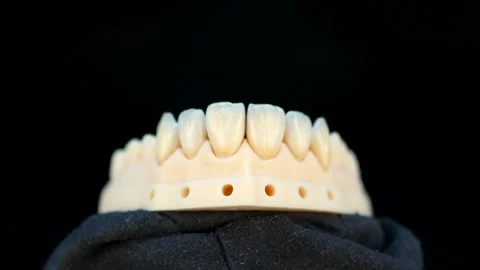 Teeth technology. Dental model showcase. Dark background studio Stock Footage 139682840