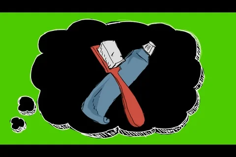 Teeth Toothpaste Toothbrush - Hand-Drawn Animation - thinking bubble black Stock Footage 98500097