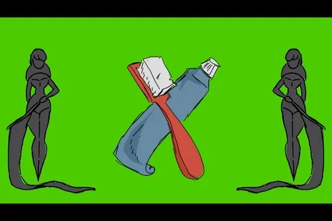 Teeth Toothpaste Toothbrush - Hand-Drawn Animation - women flags black Stock Footage 98501757