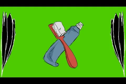 Teeth Toothpaste Toothbrush - Hand-Drawn Animation - leaves black Stock Footage 98502762