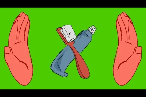 Teeth Toothpaste Toothbrush - Hand-Drawn Animation - hands red Stock Footage 98502978