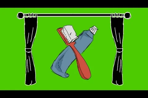 Teeth Toothpaste Toothbrush - Hand-Drawn Animation - curtains black Stock Footage 98503591