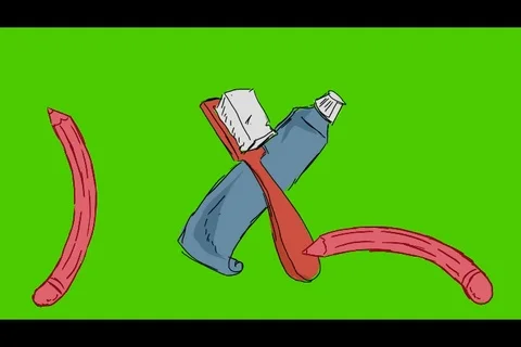 Teeth Toothpaste Toothbrush - Hand-Drawn Animation - pencils red Stock Footage 98505321