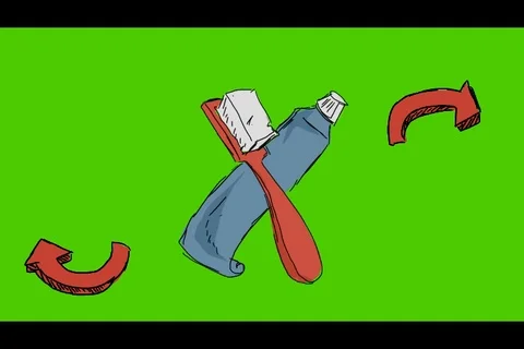 Teeth Toothpaste Toothbrush - Hand-Drawn Animation - twirling arrows red Stock Footage 98506632